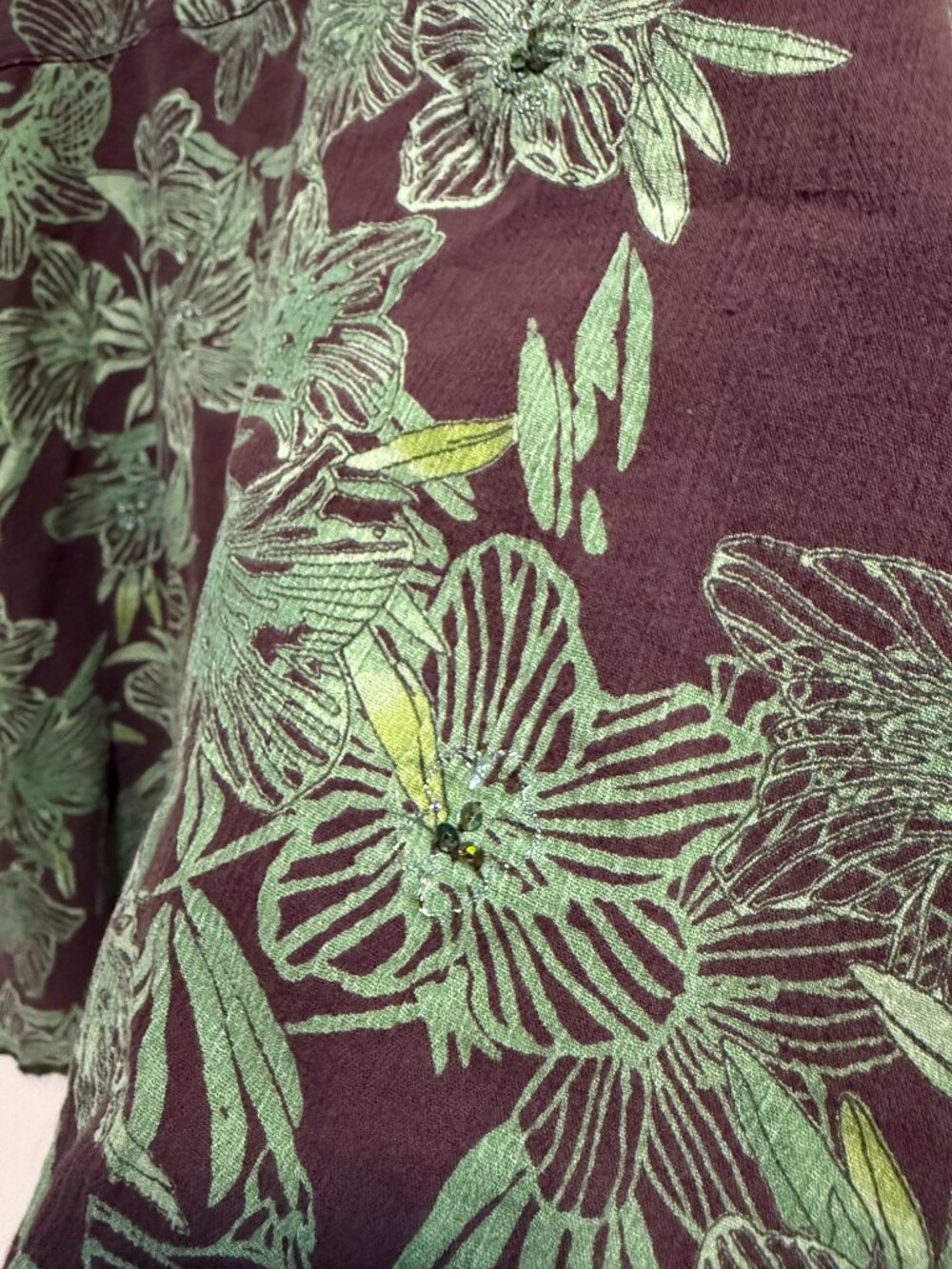 Y2K Cato Brown Green Floral Sequin Empire Waist Tank Top L - Picture 6 of 10